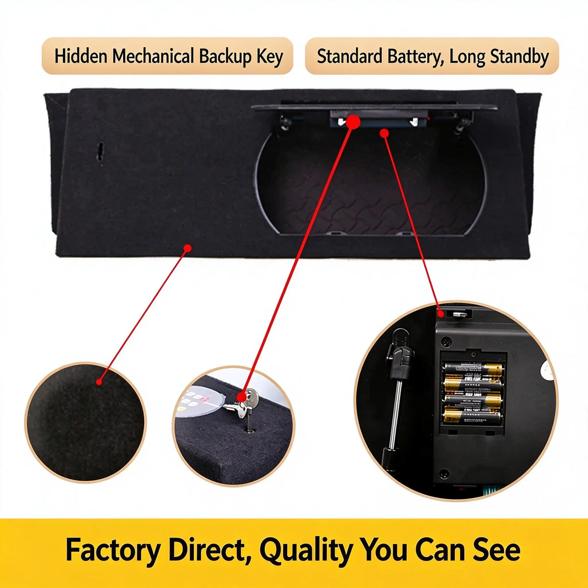 IOCLK hidden car safe featuring mechanical backup key and battery compartment for reliable access