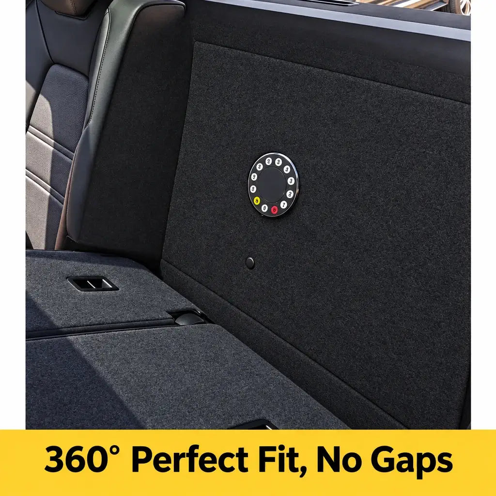 IOCLK custom vehicle safe installed with precise trunk fitment and concealed storage integration