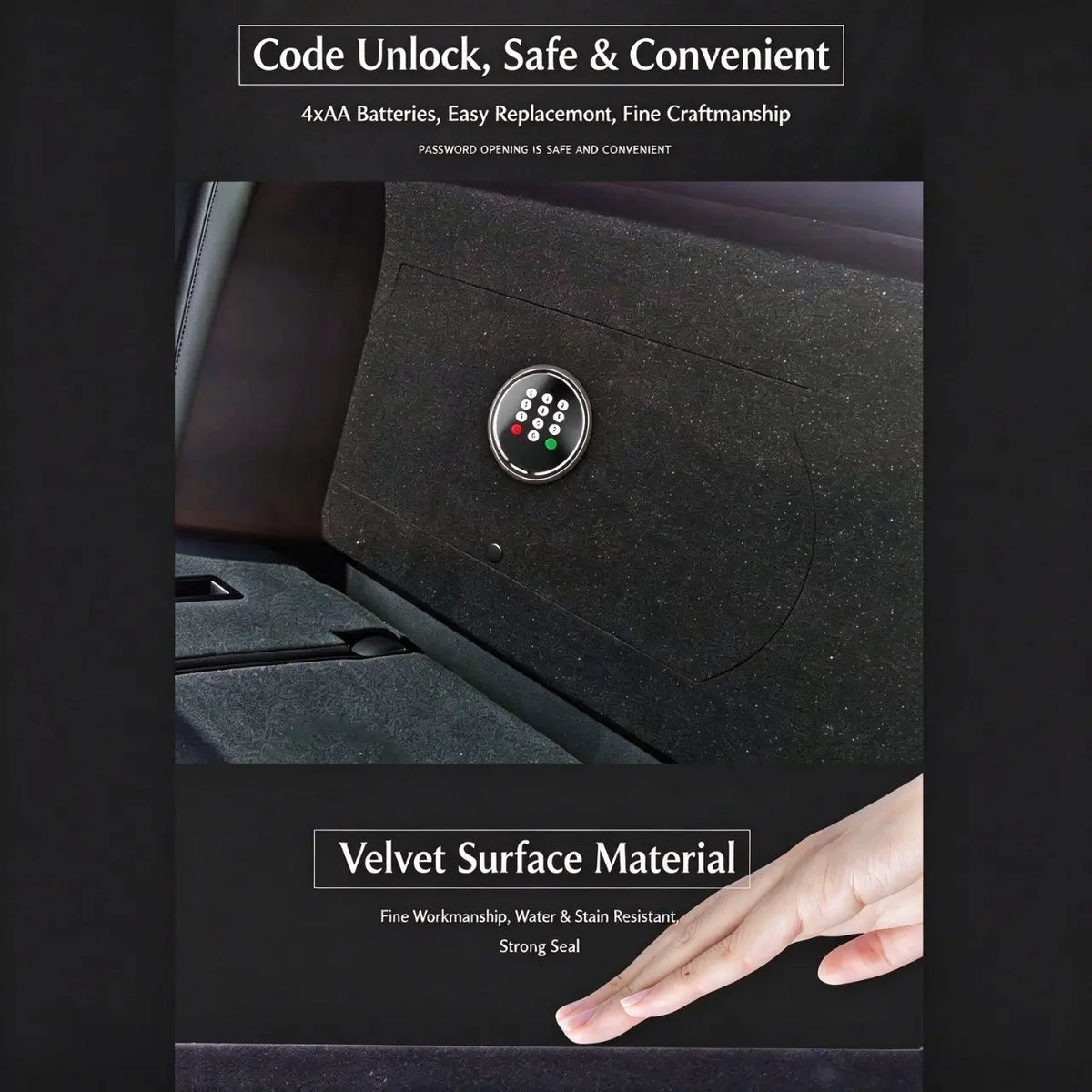 IOCLK vehicle hidden safe with keypad lock and premium interior material for secure car trunk storage
