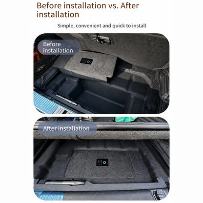 Maybach S480 hidden safe before and after installation showing concealed trunk integration