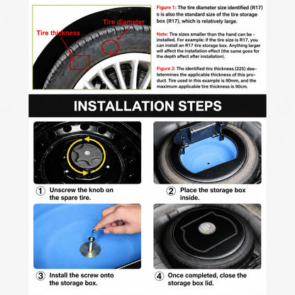 Spare tire hidden storage box installation steps showing vehicle trunk installation process
