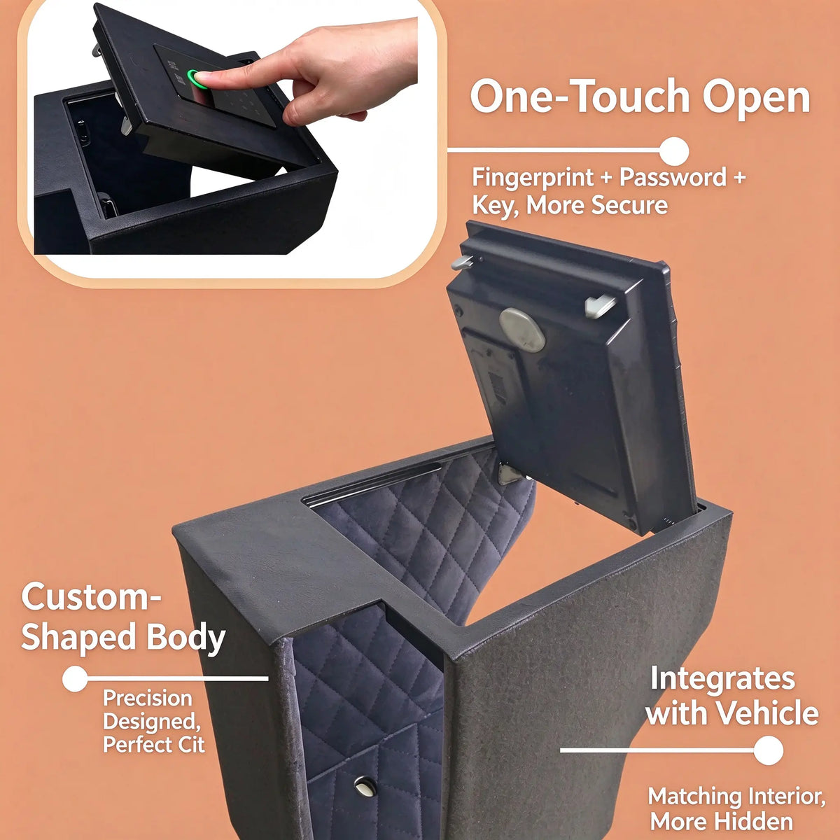 Toyota Sienna fingerprint password lock storage box with one touch opening and hidden vehicle safe design